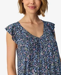 Ellen Tracy Women's Flutter-Raglan V-Neckline Floral-Print Chemise