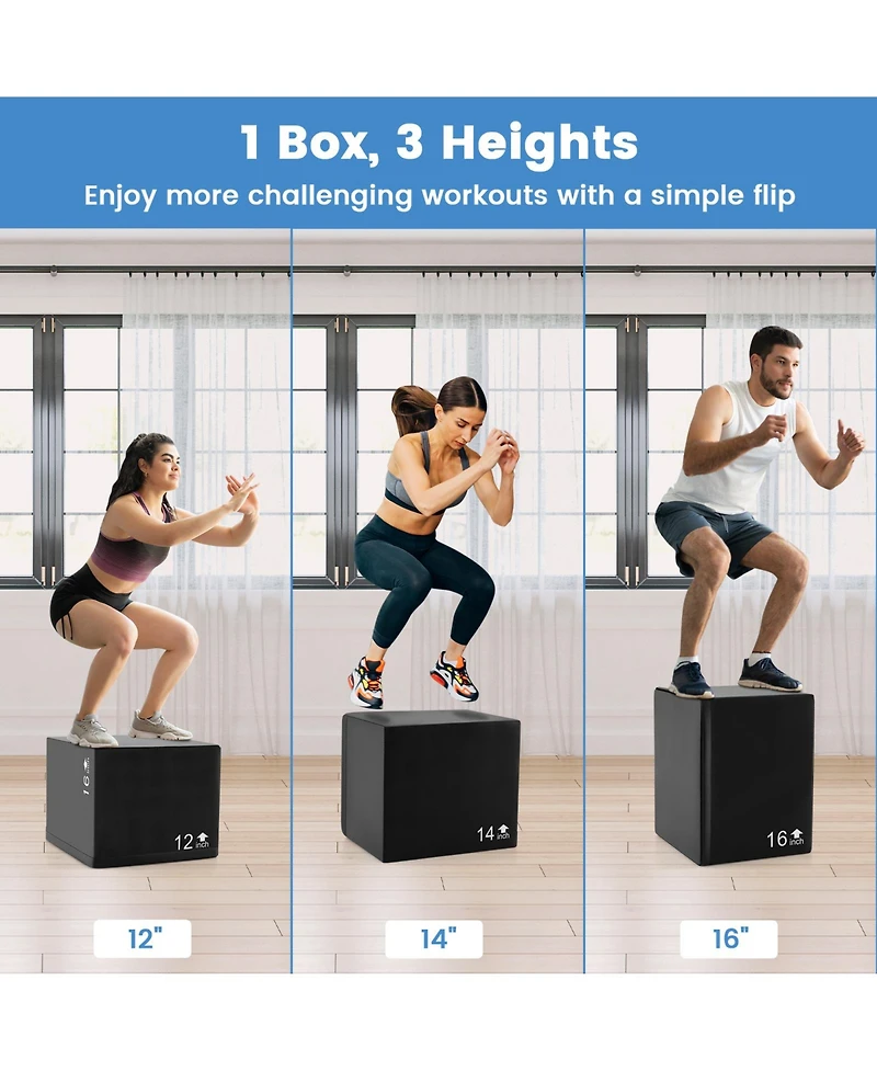 Glintex Foam Plyo Box, 3 Heights in One, 16 x 14 x 12 in, Holds 220 lbs