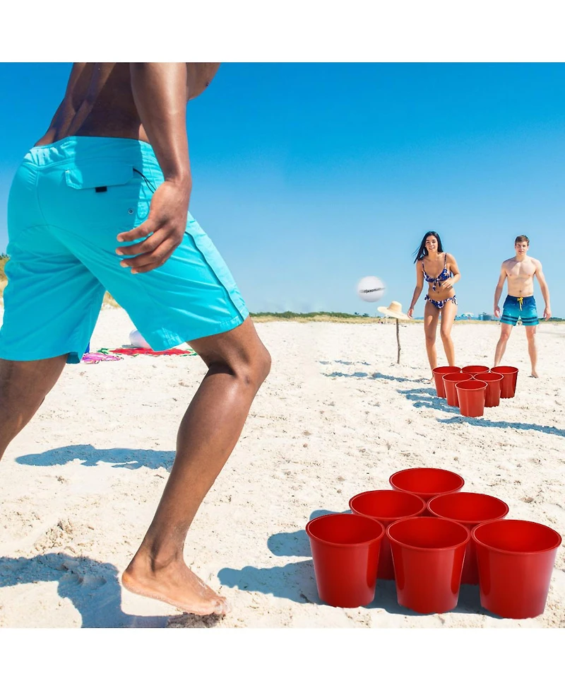 Glintex Giant Yard Pong Game Set with 12 Buckets, 2 Balls and Carry Bag