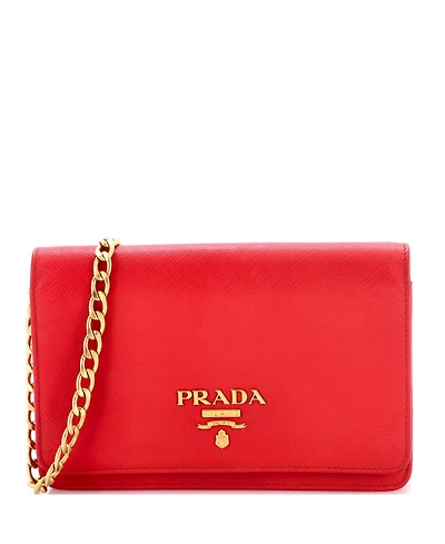 Pre-Owned Prada Chain Wallet Crossbody Saffiano Leather