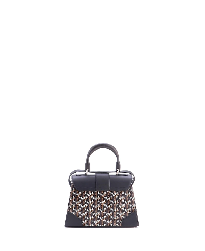 Pre-Owned Goyard Mini Structured Saigon Top Handle Bag Embroidered Coated Canvas with Leather