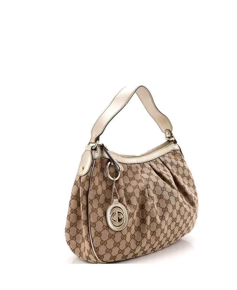 Pre-Owned Gucci Medium Sukey Hobo Gg Canvas with Leather