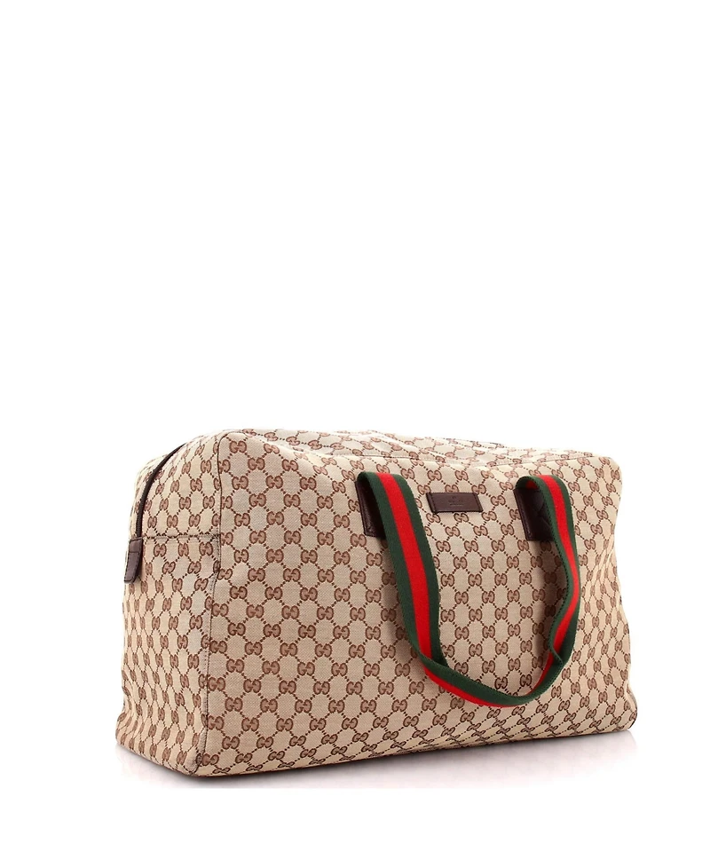 Pre-Owned Gucci Large Web Carry On Duffle Bag Gg Canvas