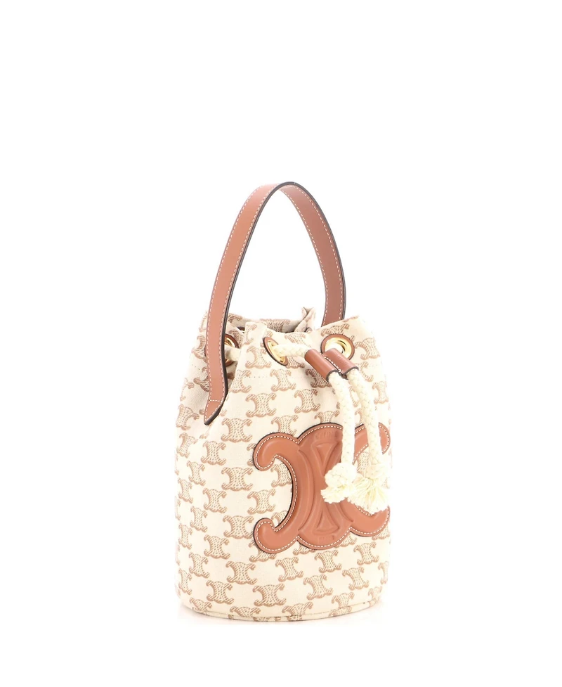 Pre-Owned Celine Teen Triomphe Drawstring Bucket Bag Triomphe Canvas with Leather