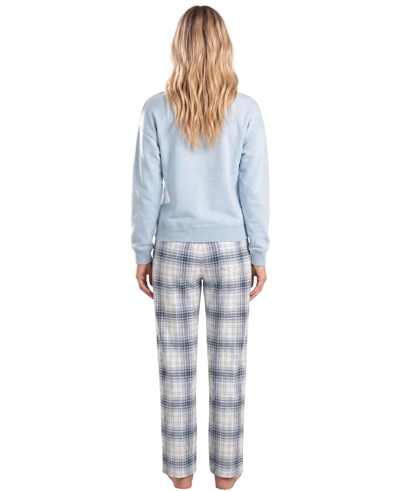 Roudelain Women's Plaid Flannel Top and Pants Pajama Set