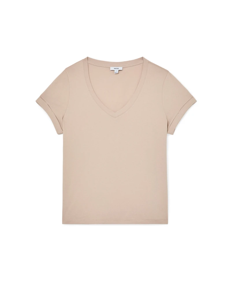 Reiss Women's Luna Brushed-Cotton V-Neck T-Shirt