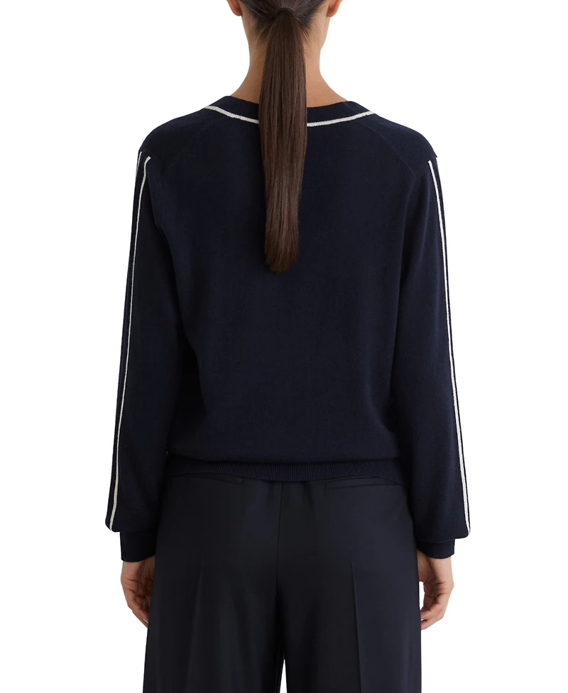 Reiss Women's Mila Wool-Blend V-Neck Stripe-Detail Jumper with Cashmere
