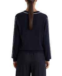 Reiss Women's Mila Wool-Blend V-Neck Stripe-Detail Jumper with Cashmere