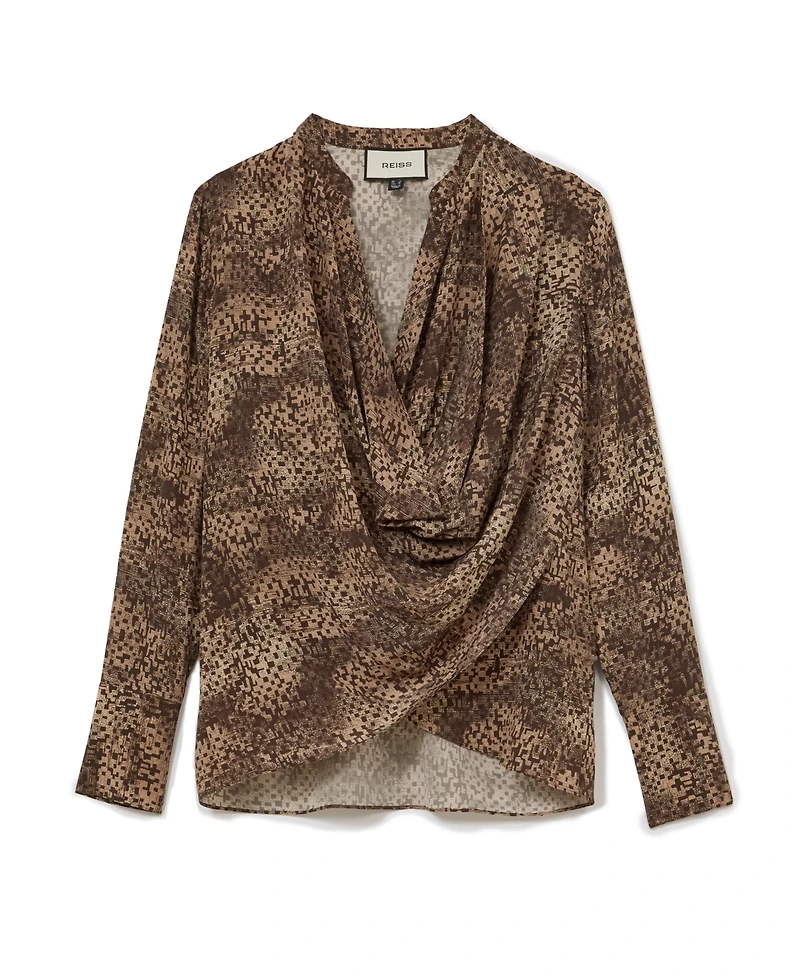 Reiss Women's Laurie Matte Silk Printed Draped Shirt