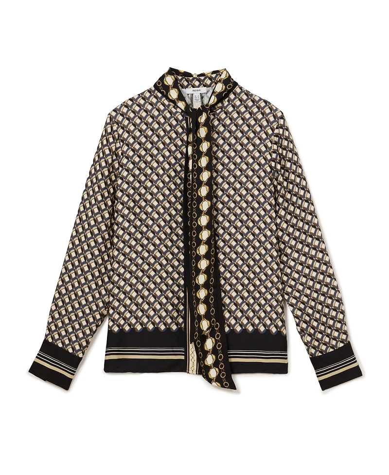 Reiss Women's Carmine Scarf-Print Tie-Neck Shirt