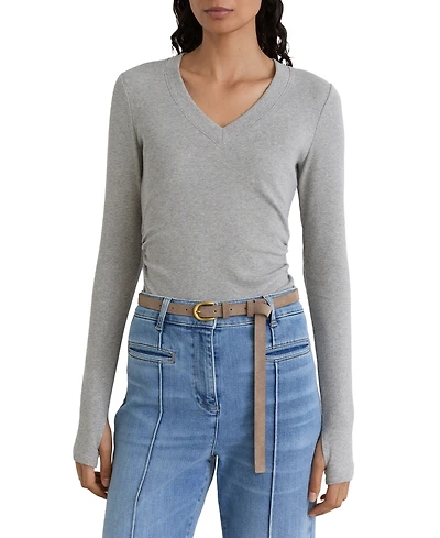 Reiss Women's Sandrine Cotton-Stretch V-Neck Ruched Top