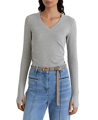 Reiss Women's Sandrine Cotton-Stretch V-Neck Ruched Top