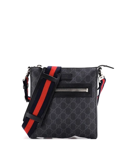 Pre-Owned Gucci Small Web Strap Front Zip Messenger Bag Gg Coated Canvas