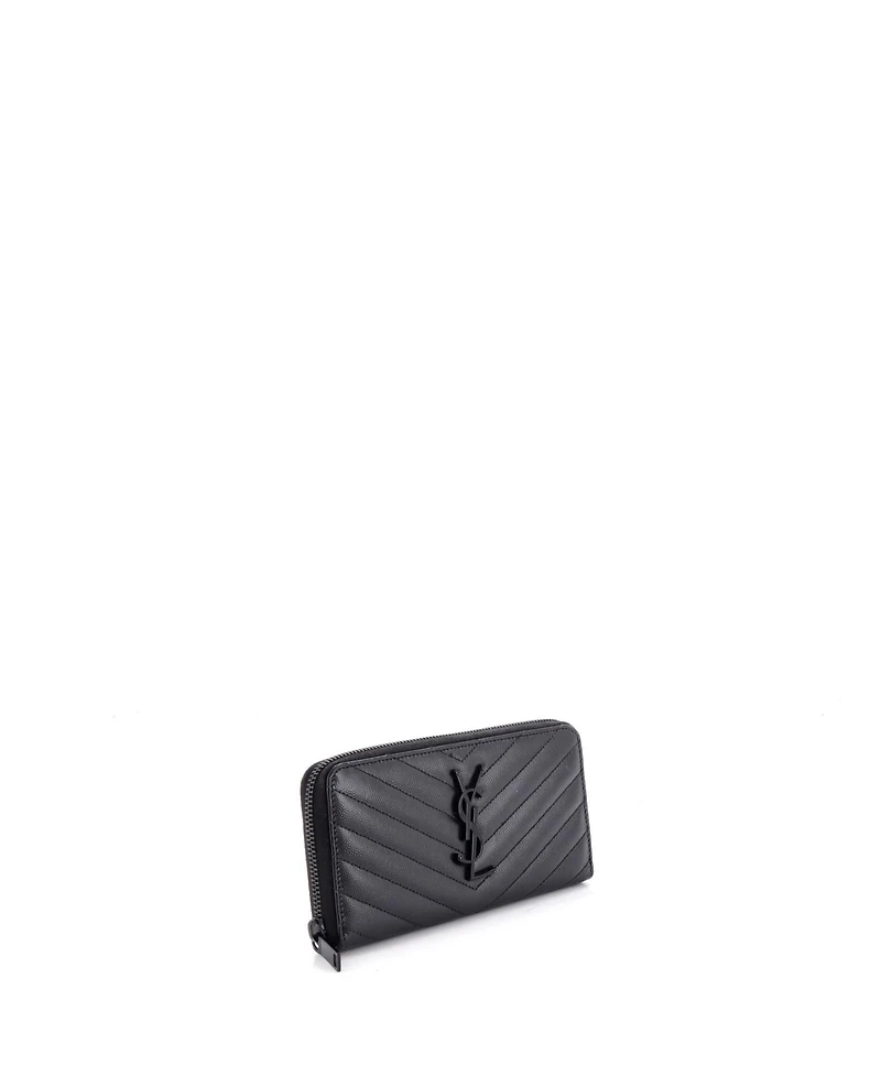 Pre-Owned Saint Laurent Classic Monogram Zip Around Wallet Matelasse Chevron Leather