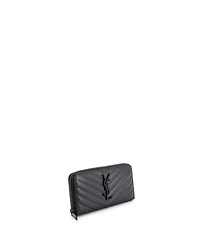 Pre-Owned Saint Laurent Classic Monogram Zip Around Wallet Matelasse Chevron Leather