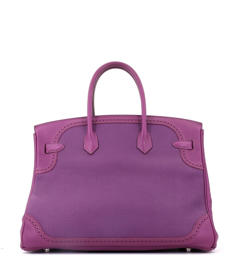 Pre-Owned Hermes Birkin 35 Handbag Purple Togo and Swift with Palladium Hardware