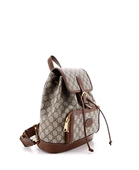 Pre-Owned Gucci Small Interlocking G Patch Drawstring Flap Backpack Gg Coated Canvas