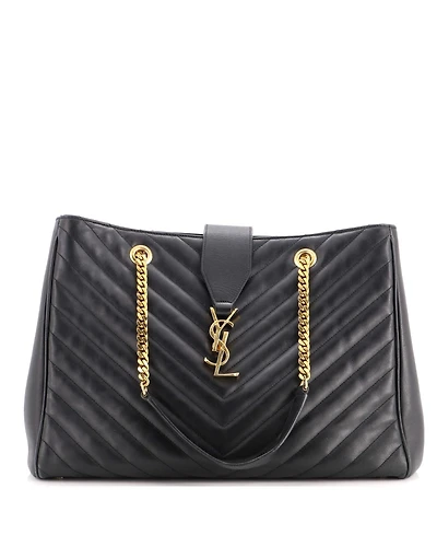 Pre-Owned Saint Laurent Large Classic Monogram Shopper Matelasse Chevron Leather