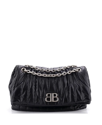 Pre-Owned Balenciaga Medium Monaco Chain Flap Shoulder Bag Quilted Leather