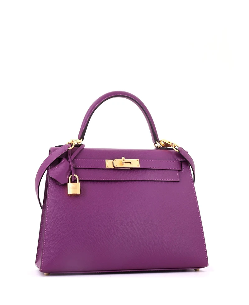 Pre-Owned Hermes Kelly 28 Handbag Purple Epsom with Gold Hardware