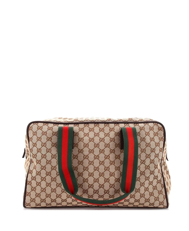 Pre-Owned Gucci Medium Web Carry On Duffle Bag Gg Canvas with Leather