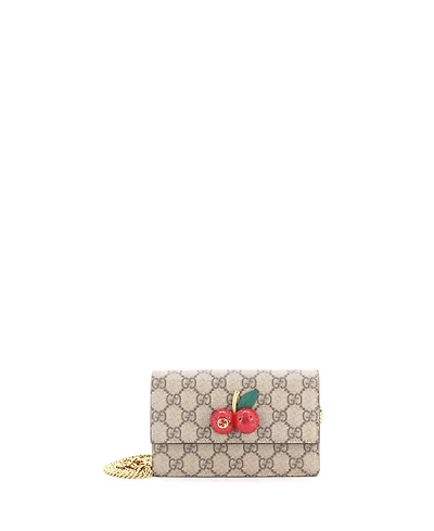 Pre-Owned Gucci Mini Cherries Wallet on Chain Gg Coated Canvas