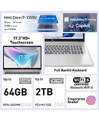 Hp Essential 17.3" Hd+ Touchscreen Laptop, Intel Core i7-1355U, Intel Uhd Graphics, 64GB Ram, 1TB Ssd, Wi-Fi 6, Windows 11 Home, Silver