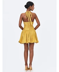 Miss Circle Women's Xavia Gold Crystal Organza Plunging Halter Mini Dress