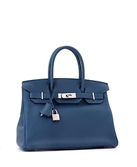 Pre-Owned Hermes Birkin 30 Handbag Blue Novillo with Palladium Hardware