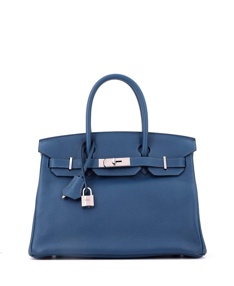 Pre-Owned Hermes Birkin 30 Handbag Blue Novillo with Palladium Hardware