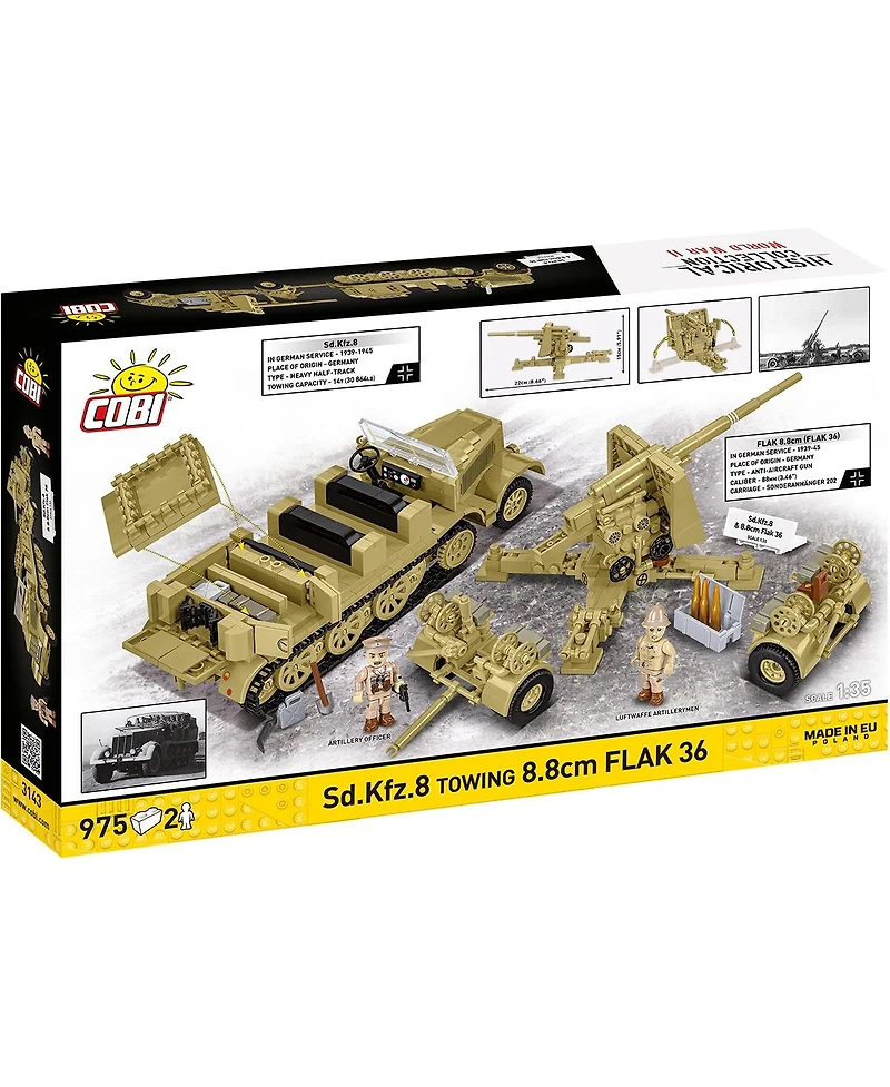 Cobi Historical Collection Wwii Sd.Kfz. 8 Towing 8.8cm Flak 36 975-Piece Building Set, Ages 10+