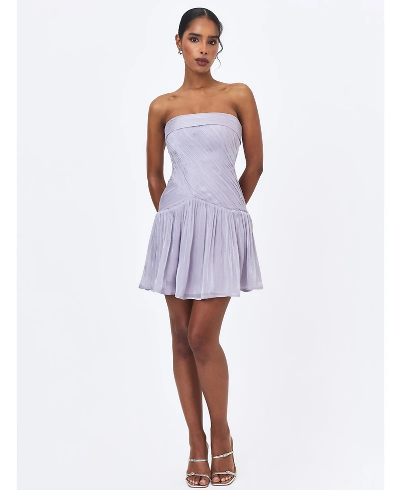 Miss Circle Women's Yalena Lavender Crystal Organza Strapless Mini Dress