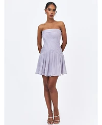 Miss Circle Women's Yalena Lavender Crystal Organza Strapless Mini Dress