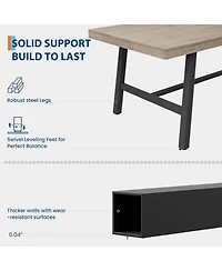 gaomon Industrial Rectangular Dining Table for 8-10, Heavy-Duty Metal Frame Wood-Look Top, Non-Extendable for Home and Restaurant
