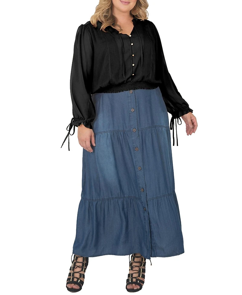 Standards & Practices Plus Long Bishop Tie Sleeve Chiffon Blouse