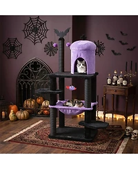 Gymax Gothic Cat Tree for Indoor Cats 51 Inch Spooky Tower With Castle House Hammock