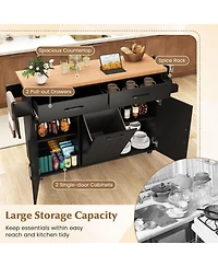 Sugift Mobile Kitchen Island Table with Hidden Trash Storage Pull-Out Drawers and Adjustable Shelves