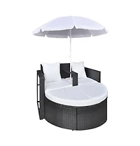 Patio Bed Outdoor Patio Lounger Wicker Daybed with Parasol Poly Rattan