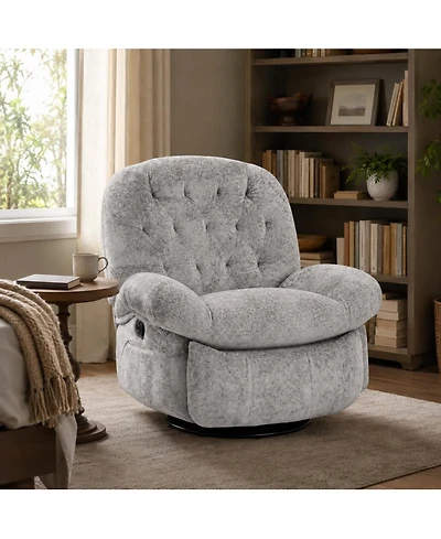 gaomon Swivel Rocker Recliner Chenille, 360degree(s) Swivel, Rocking, Side Pockets and Footrest, 135degree(s) Recline
