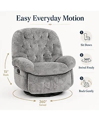 gaomon Swivel Rocker Recliner Chenille, 360degree(s) Swivel, Rocking, Side Pockets and Footrest, 135degree(s) Recline