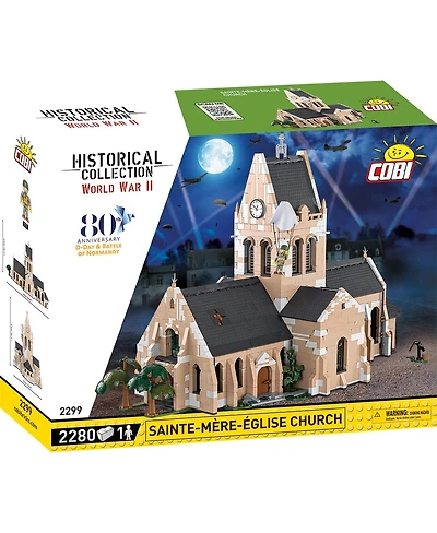 Cobi Historical Collection Sainte-Mere-Eglise Church 2,280-Piece Stained-Glass Building Set, Ages 11+