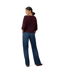 Cable & Gauge Women's Lightweight Button-Front Crewneck Cardigan