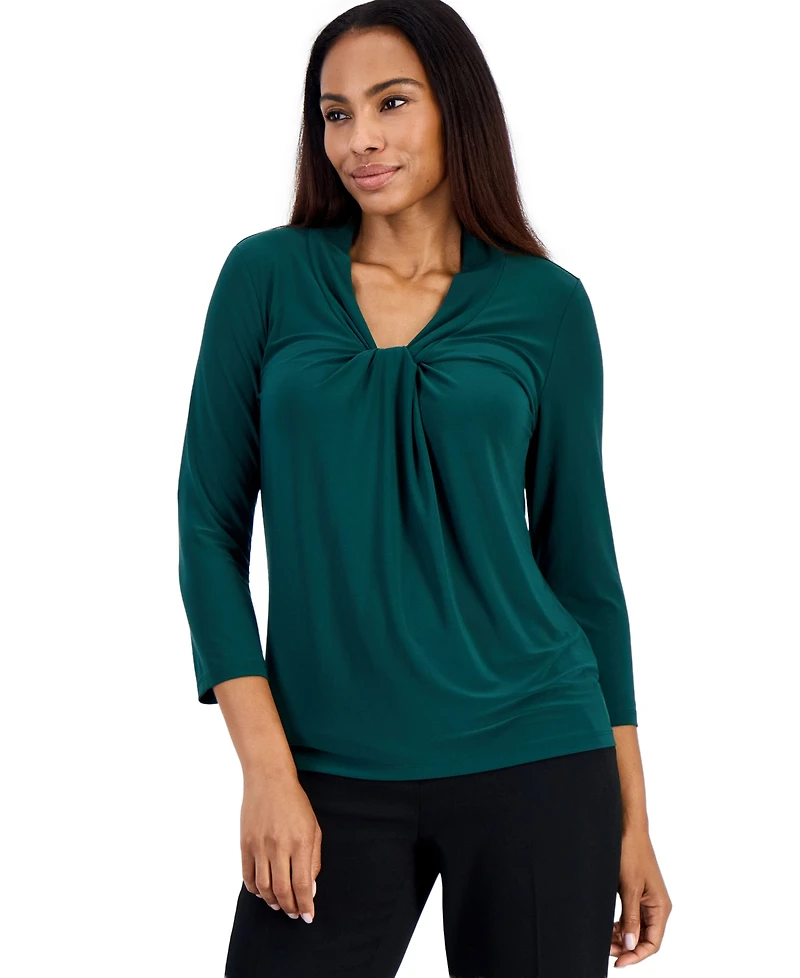 Kasper Petite Knot-Front 3/4-Sleeve Blouse