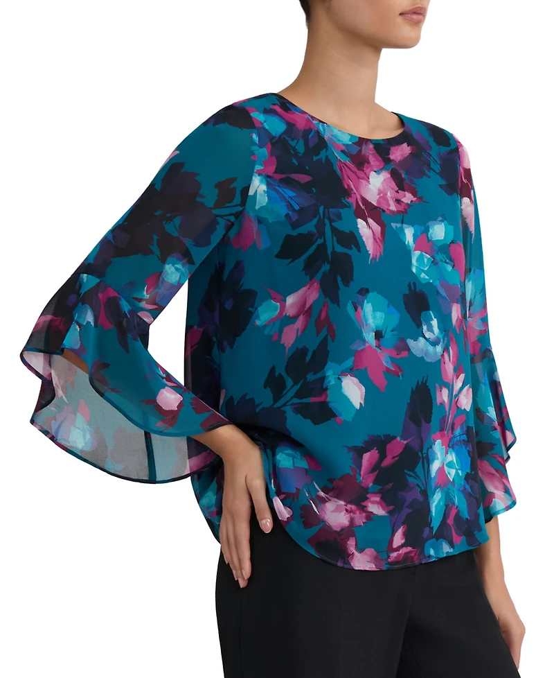 Kasper Women's Crewneck Ruffle-Sleeve Blouse