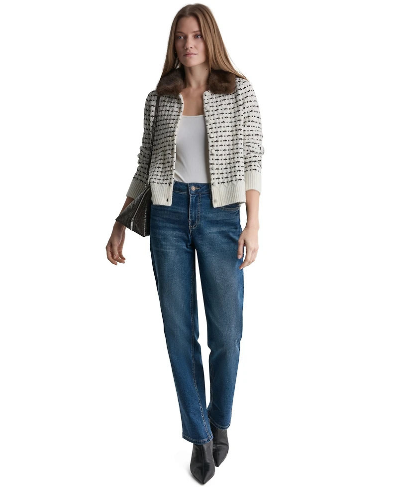 Bcbg Women's Long-Sleeve Faux Fur Collar Cardigan