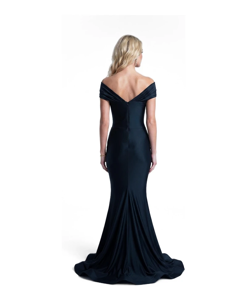 Jessica Angel Women's One Shoulder Twist Ruched Mermaid Evening Gown