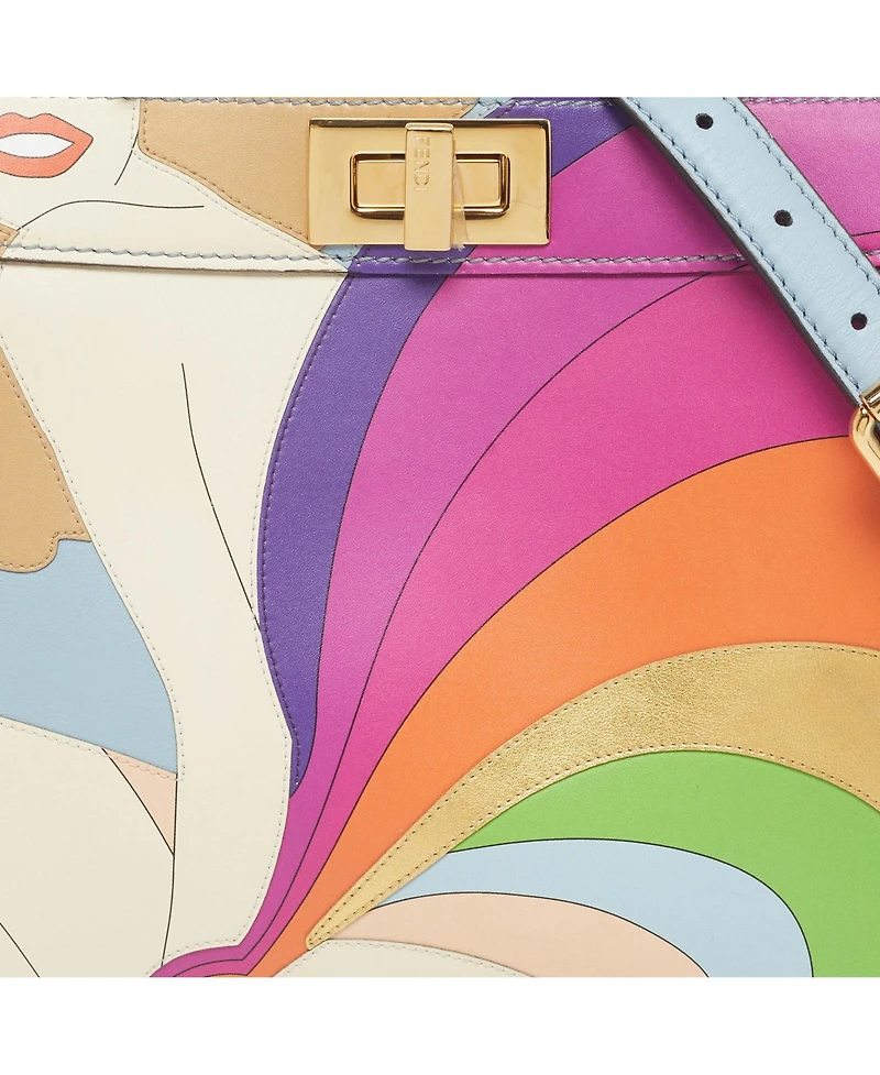Pre-Owned Fendi Women's Small Peekaboo ISeeU 'Girl Inlay' Leather Satchel