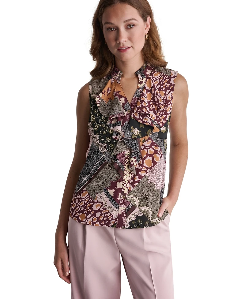Bcbg Women's Ruffle Mixed Print Button-Front Blouse