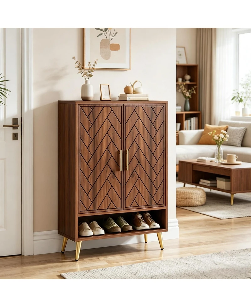 Slickblue 2 Door Shoe Rack Cabinet for Entryway Hallway and Living Room