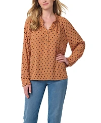 Gloria Vanderbilt Women's Lenna Long-Sleeve Polka-Dot Band-Collar Blouse